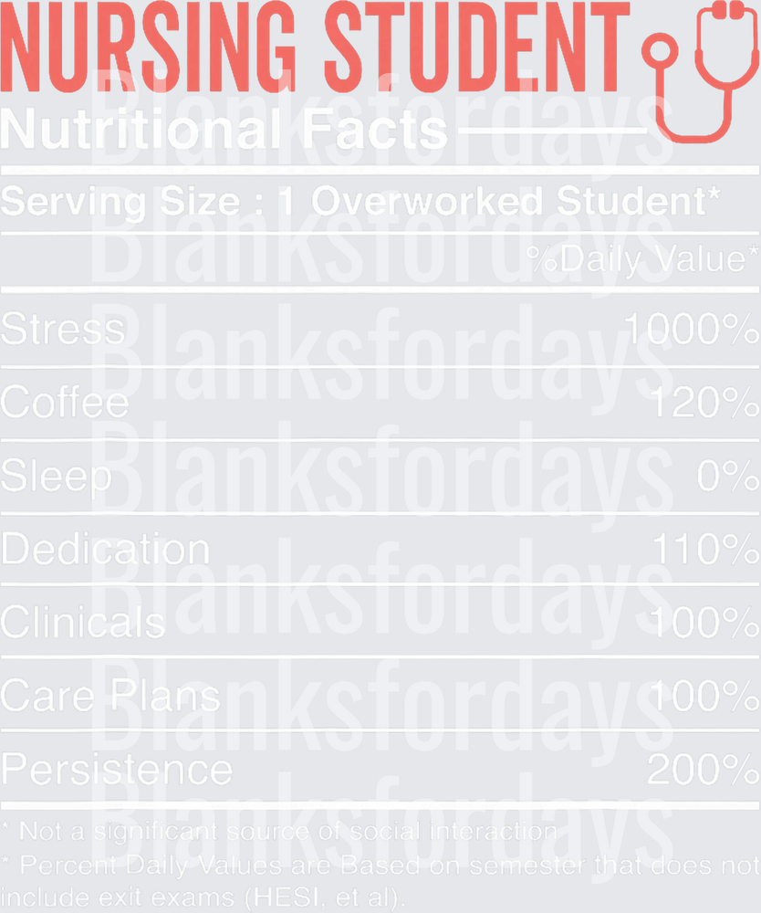 Nursing Student Nutritional Facts Label with Stethoscope (DTF)