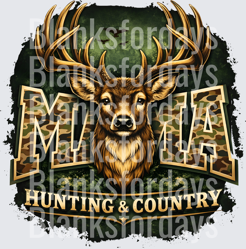 Mama Hunting & Country Camo Buck Deer Gold Letter Design (DTF)
