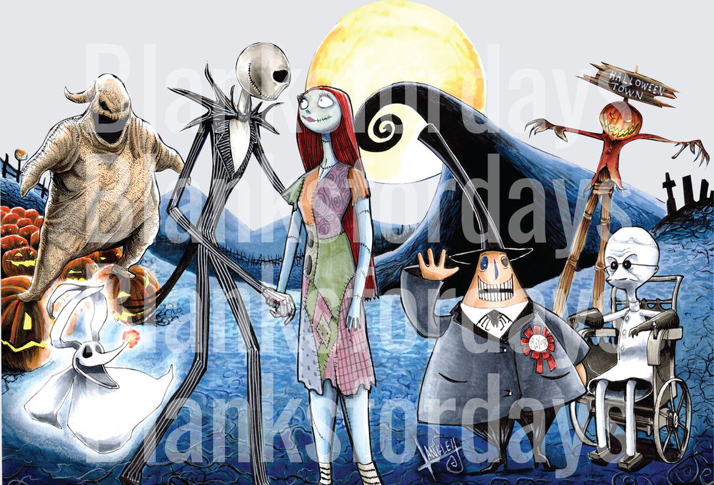 Nightmare Before Christmas Characters Full Scene Halloween Town (DTF)