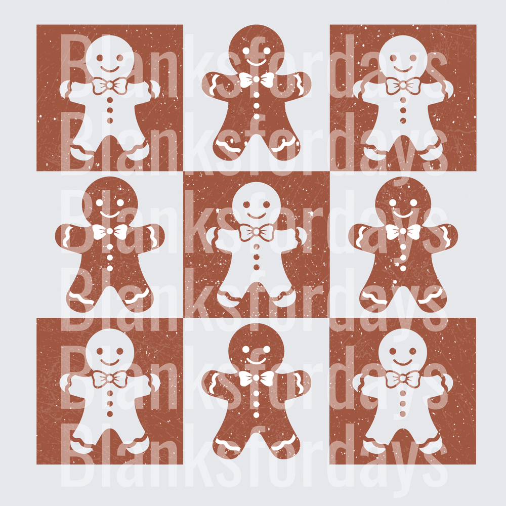 Gingerbread Man Checkerboard Christmas Holiday Pattern (DTF)