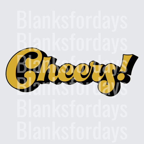 Cheers! Bold Retro Script Gold Black Shadow Lettering (DTF)