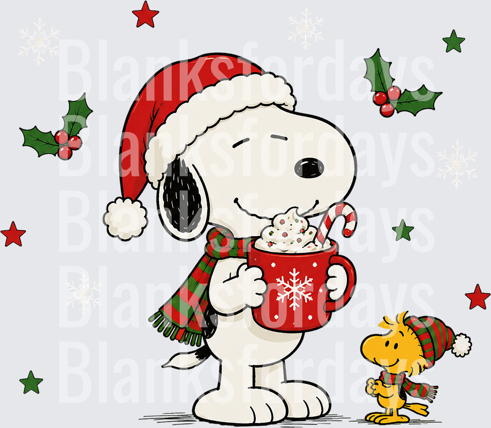 Snoopy and Woodstock Christmas Holiday Hot Cocoa Santa Hat (DTF)