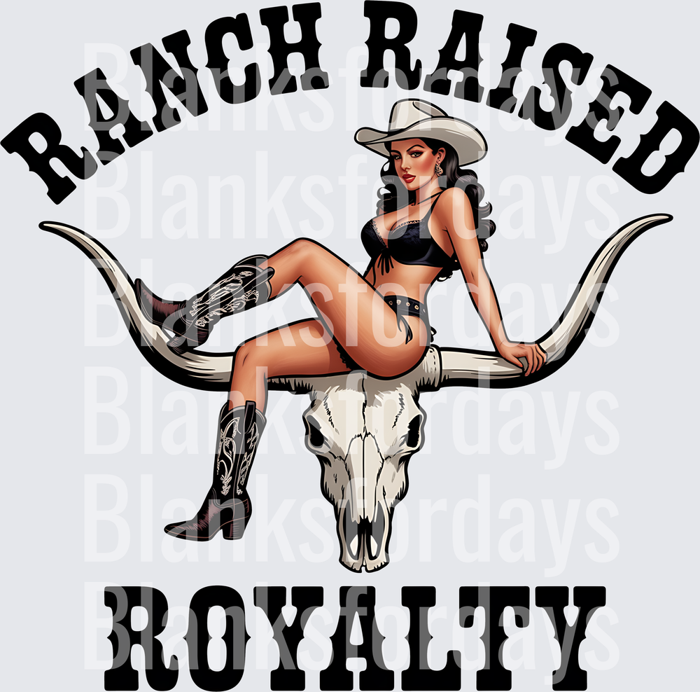 Ranch Raised Royalty Cowgirl Pinup Longhorn Skull (DTF)