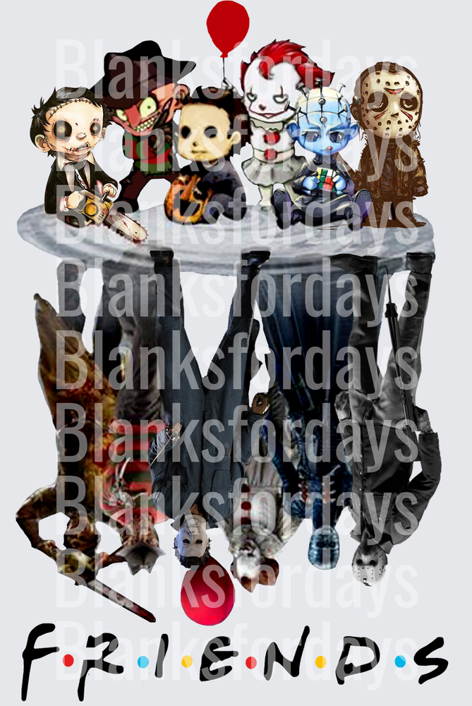 Horror Icons Friends Parody Chibi Leatherface Freddy Michael Myers Pennywise Pinhead Jason (DTF)