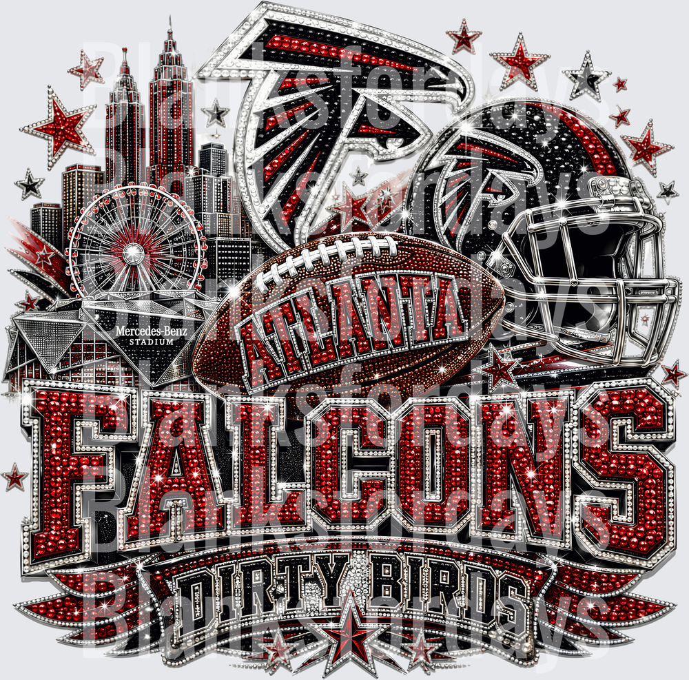 Atlanta Falcons Dirty Birds Bling Rhinestone Skyline Design (DTF)