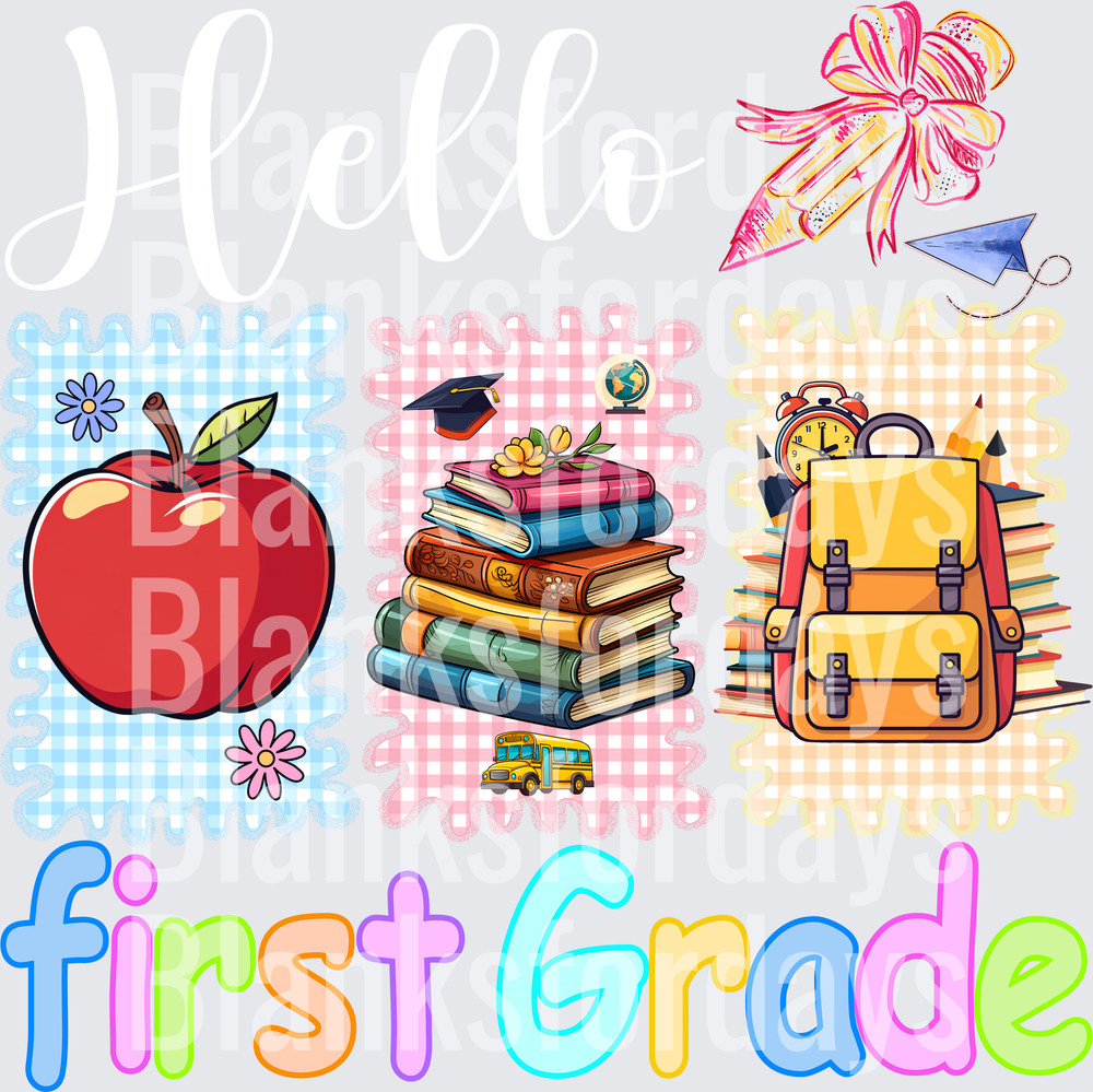 Hello First Grade Back to School Apple Books Backpack (DTF)