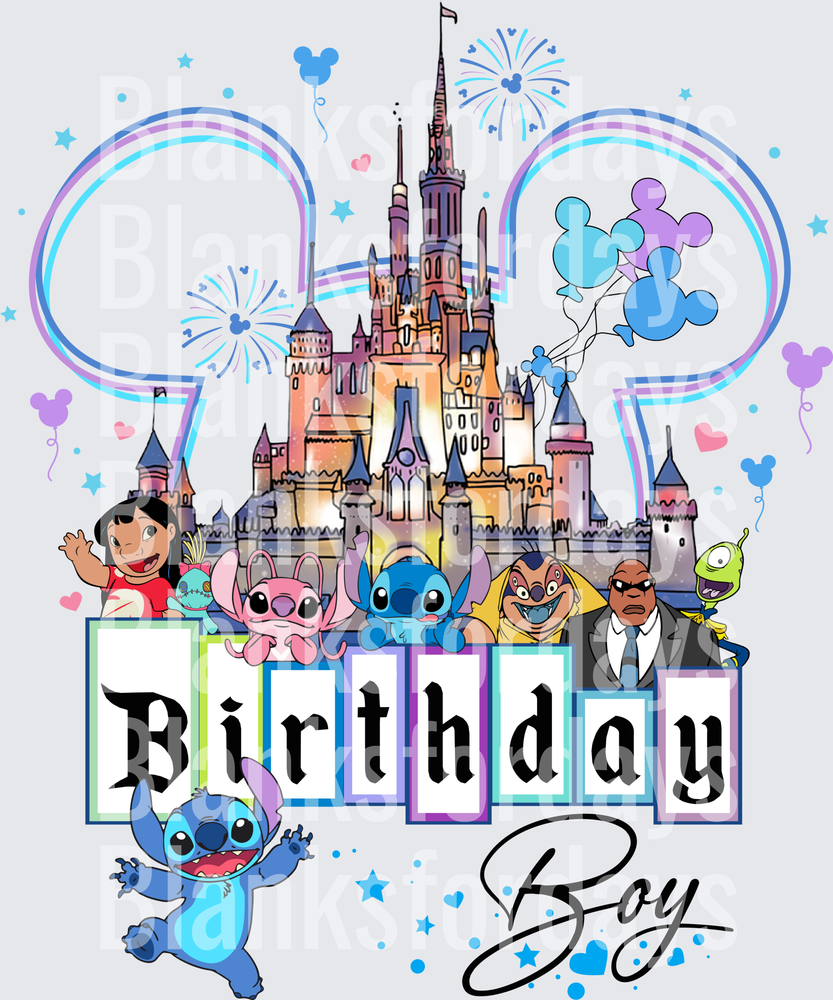 Birthday Boy Stitch Lilo Angel Disney Castle Mickey Ears (DTF)
