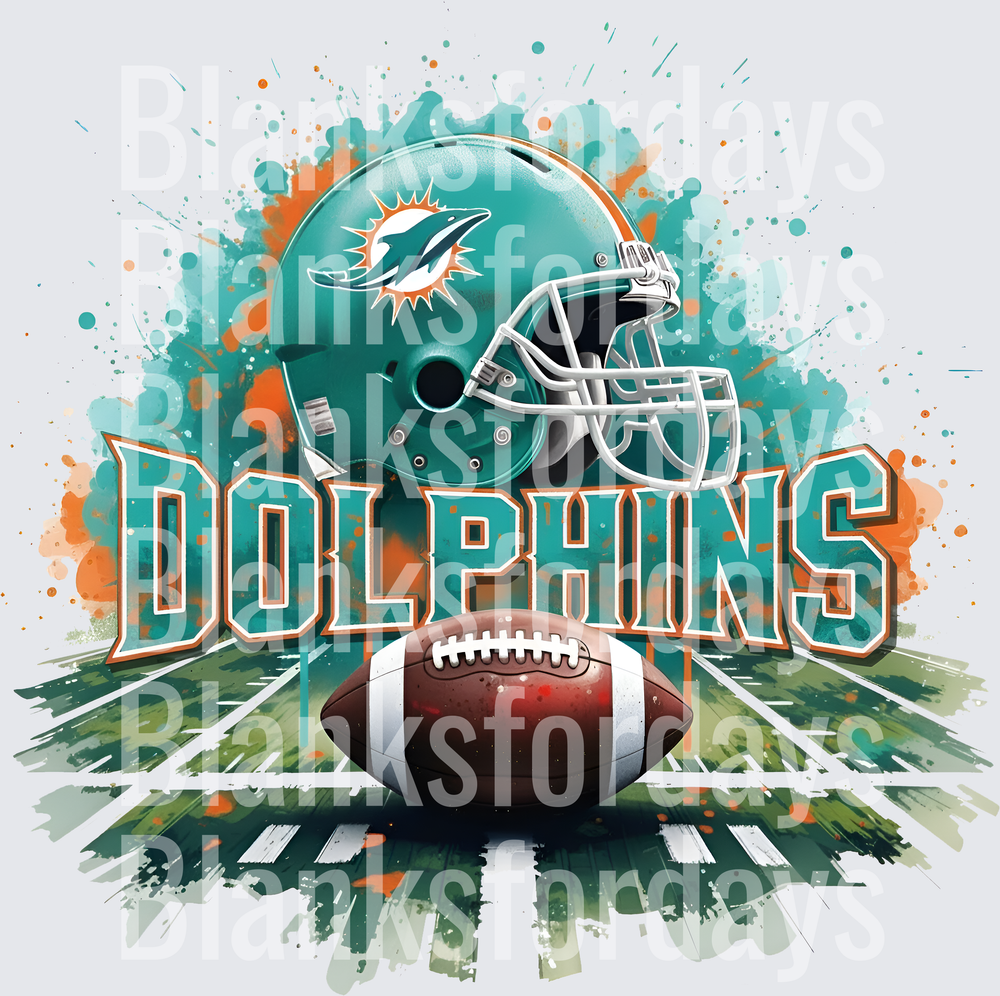 Miami Dolphins Helmet Football Field Watercolor Splash (DTF)