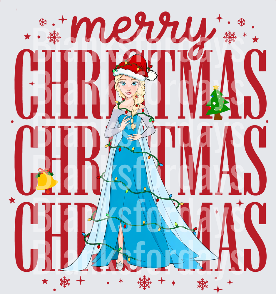 Elsa Frozen Merry Christmas Santa Hat Holiday Lights (DTF)