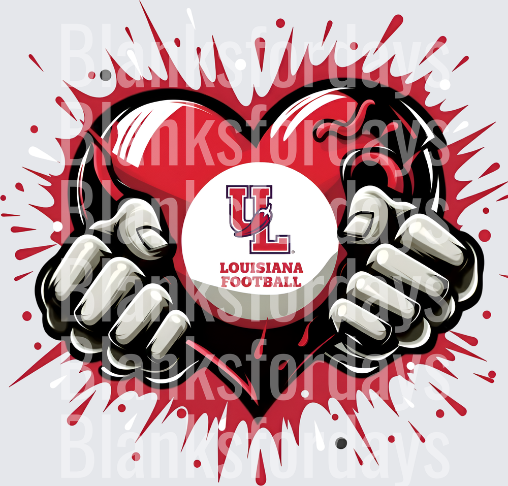 Louisiana Ragin Cajuns Football Heart Hands Splatter (DTF)