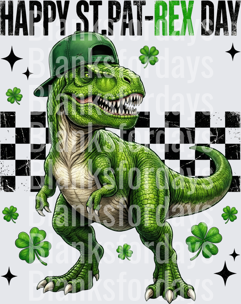Happy St. Pat-Rex Day T-Rex Dinosaur Shamrock Checker (DTF)