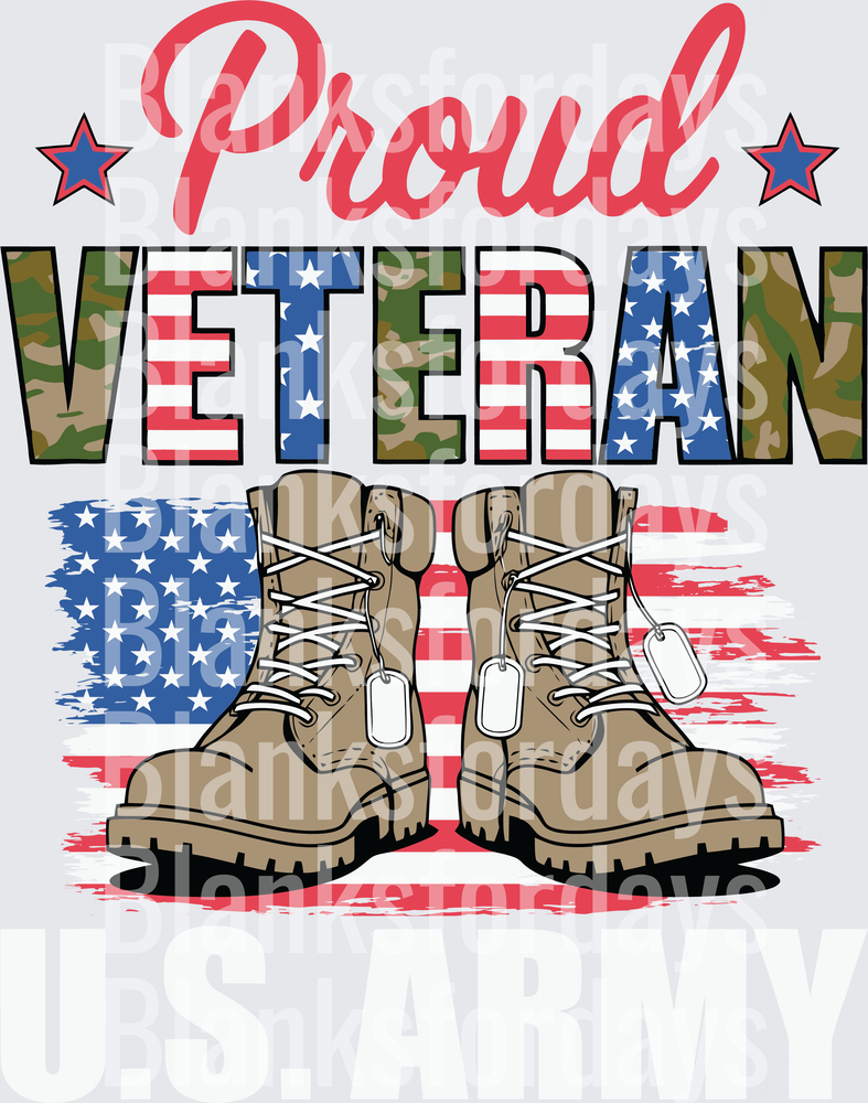 Proud Veteran Military Combat Boots Dog Tags American Flag (DTF)