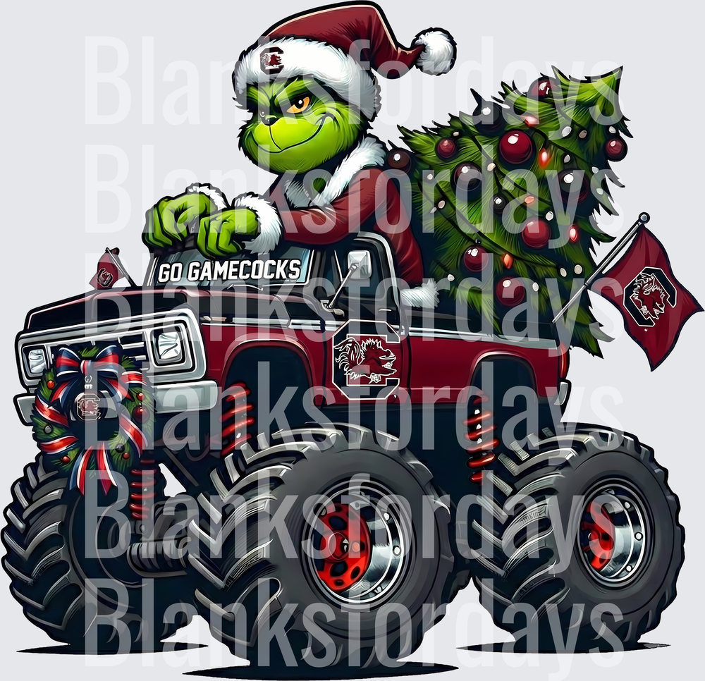 Grinch Santa South Carolina Gamecocks Christmas Monster Truck (DTF)