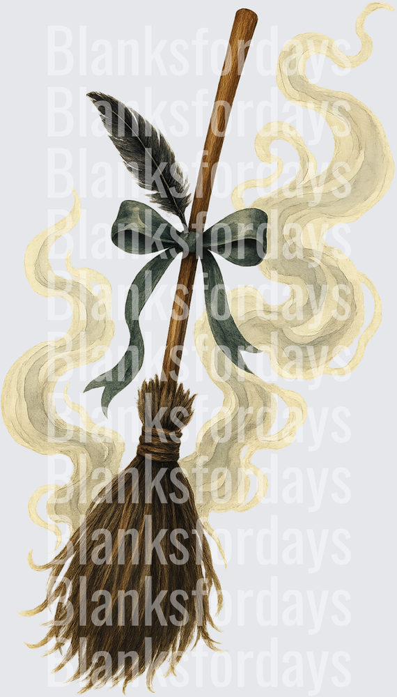 Witch Broomstick with Dark Bow Feather and Magic Smoke (DTF)
