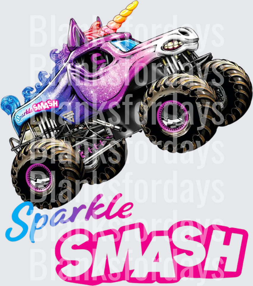 Sparkle Smash Unicorn Monster Truck Glitter Purple Pink (DTF)