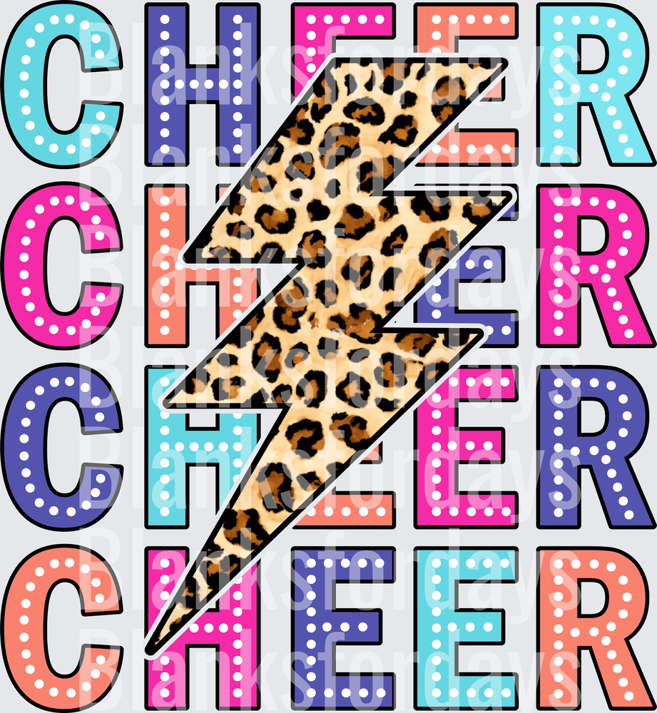 Cheer Stacked Leopard Lightning Bolt Marquee Letters (DTF)