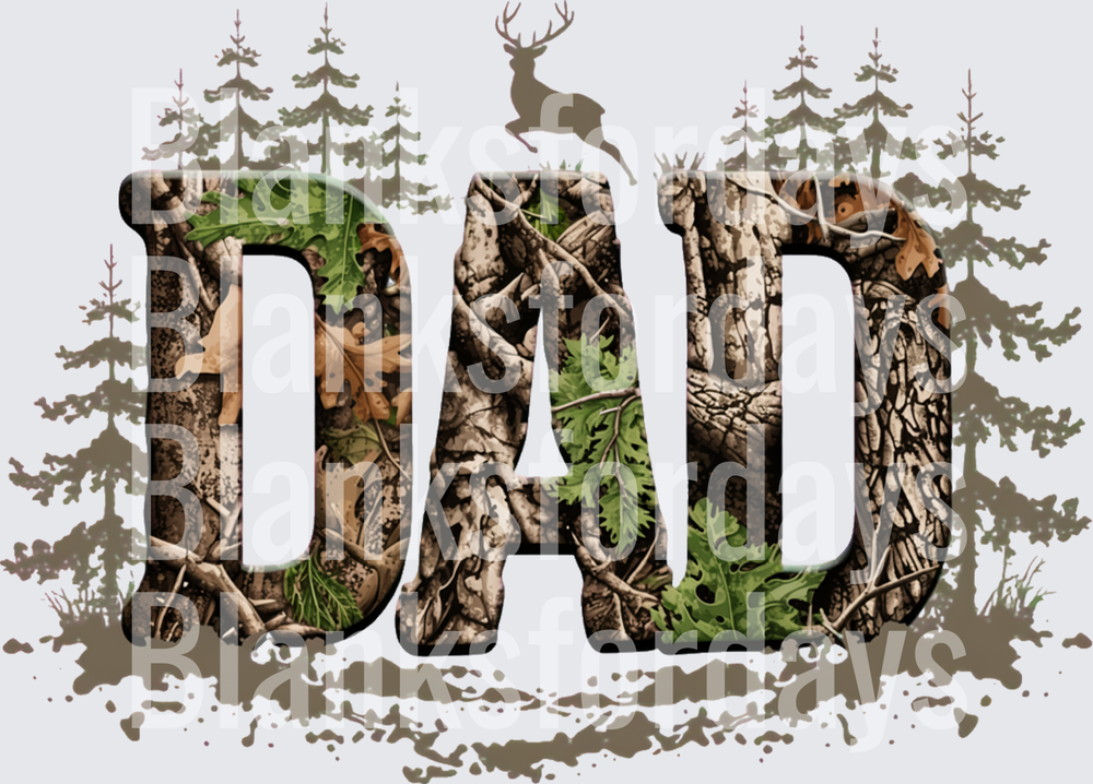 Camo DAD Hunting Deer Forest Pine Trees Design (DTF)