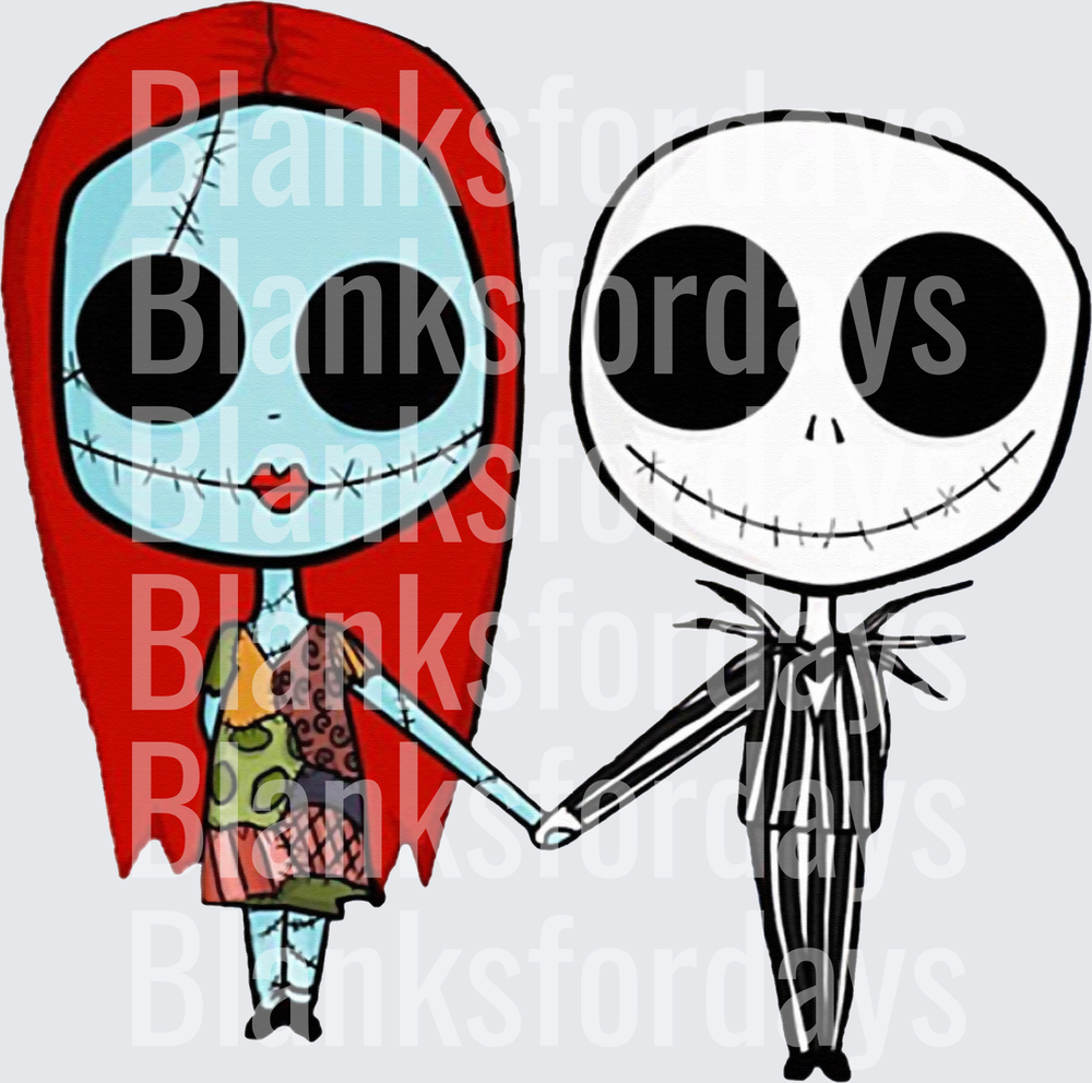 Jack Skellington and Sally Chibi Couple Holding Hands (DTF)