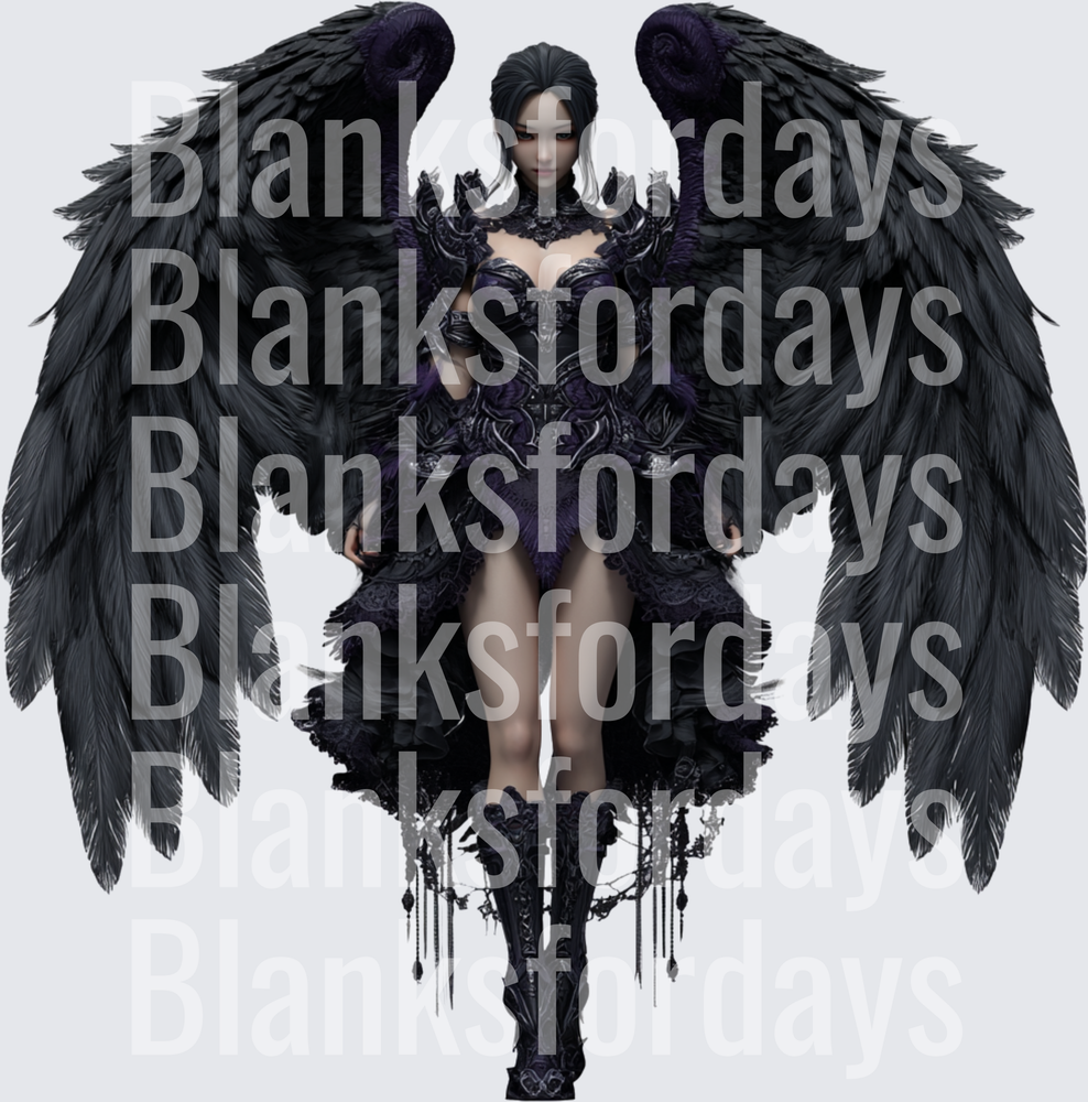 Dark Angel Woman Gothic Black Feather Wings Fantasy (DTF)