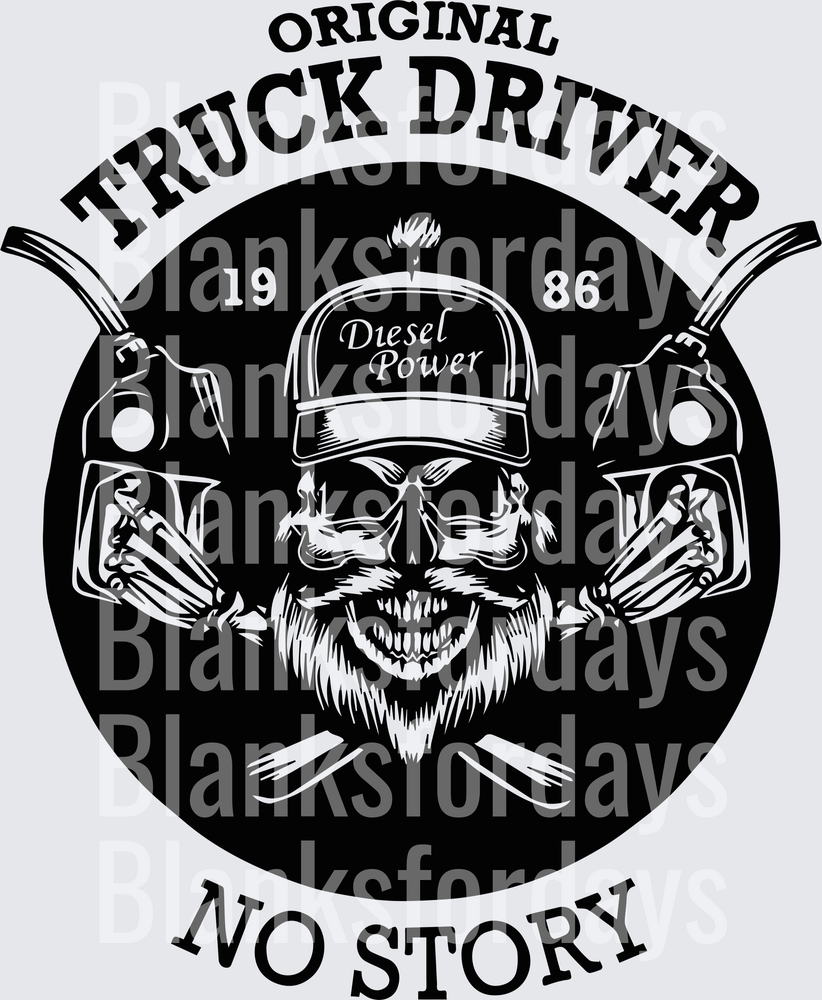 Original Truck Driver No Story 1986 Diesel Power Bearded Skull (DTF)
