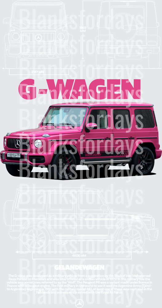 Pink Mercedes-Benz G-Wagen Gelandewagen Blueprint Design (DTF)