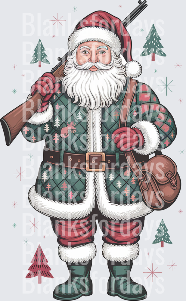 Hunting Santa Claus with Rifle and Game Bag Christmas Trees (DTF)