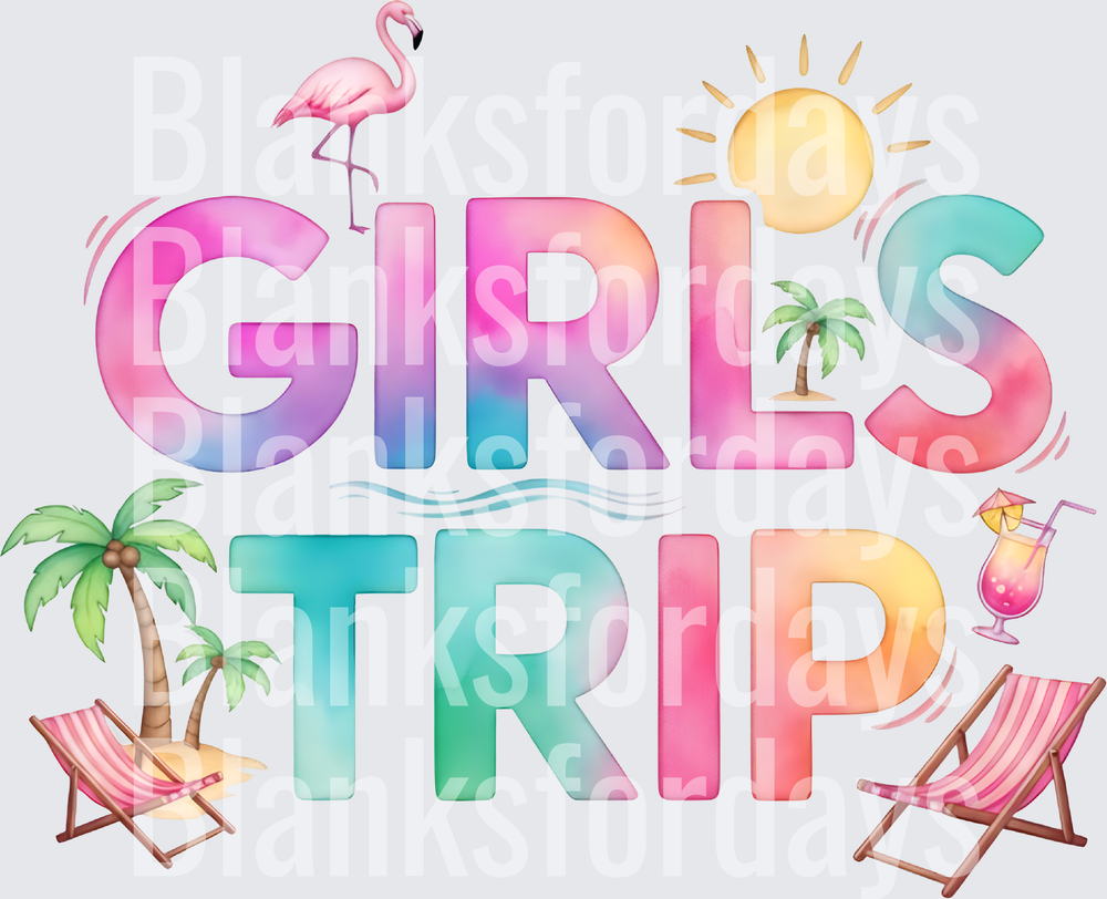 Girls Trip Tropical Summer Beach Flamingo Colorful Design (DTF)
