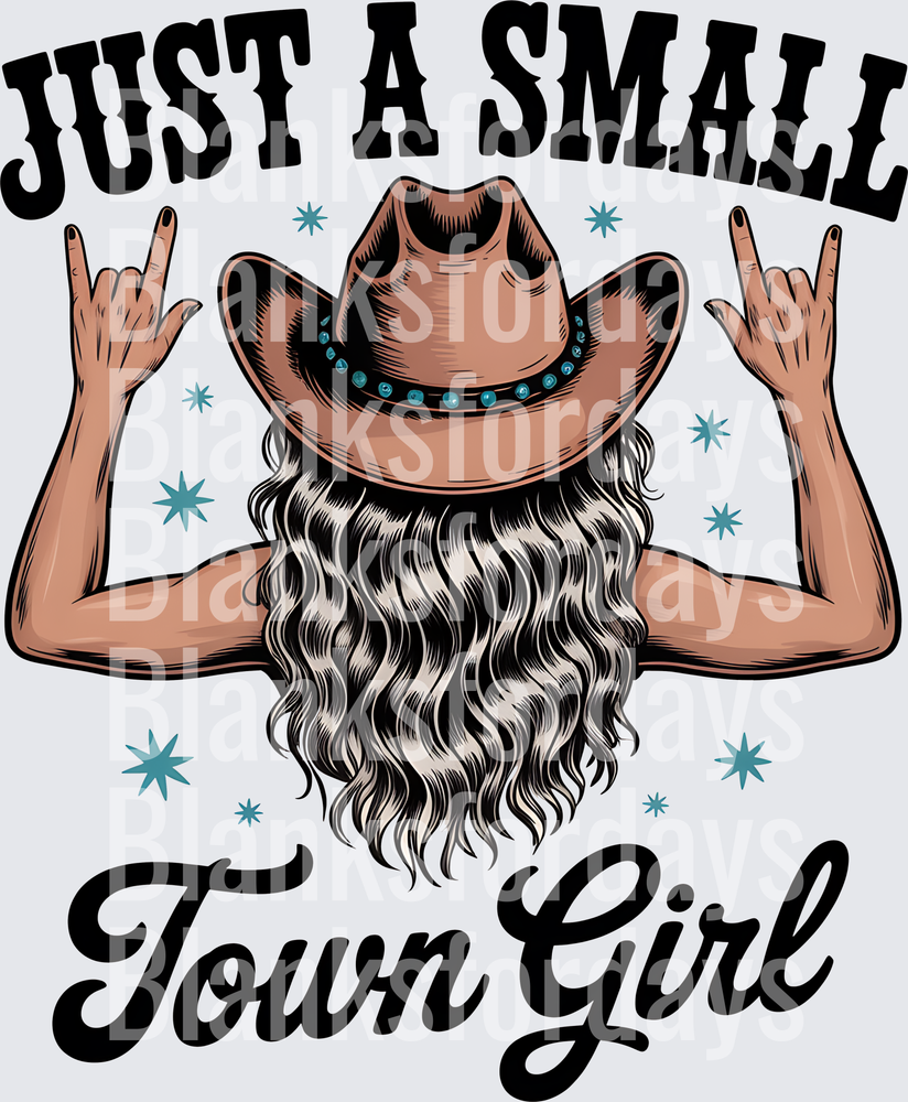 Just A Small Town Girl Cowgirl Rock On Hand Signs (DTF)