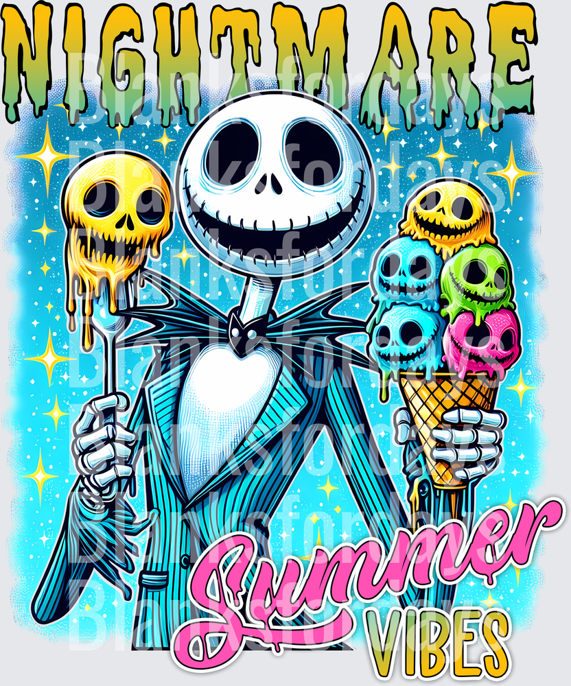 Jack Skellington Nightmare Summer Vibes Skull Ice Cream (DTF)