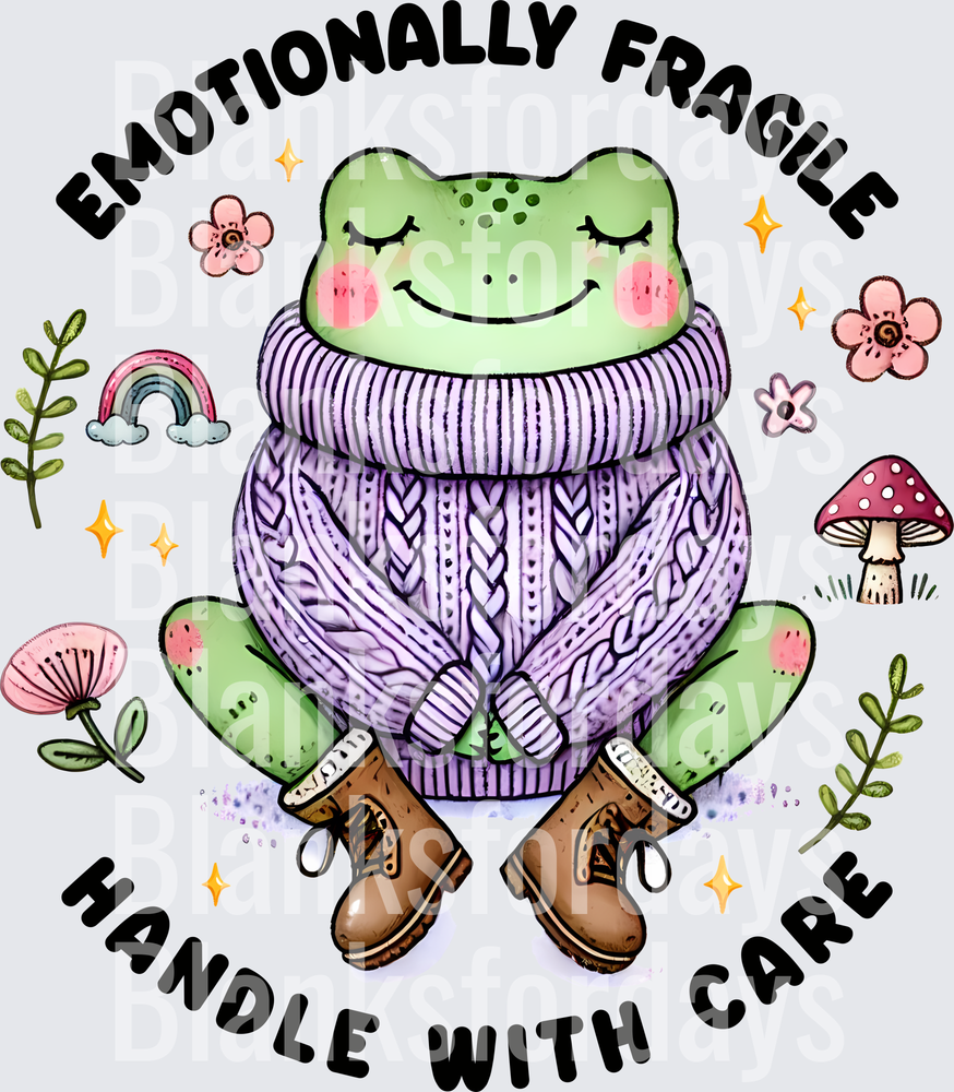 Emotionally Fragile Handle With Care Cozy Frog in Purple Sweater (DTF)