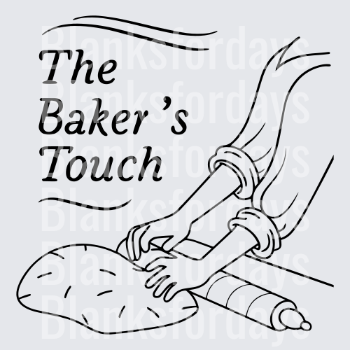 The Baker's Touch Hands Kneading Dough Rolling Pin Line Art (DTF)