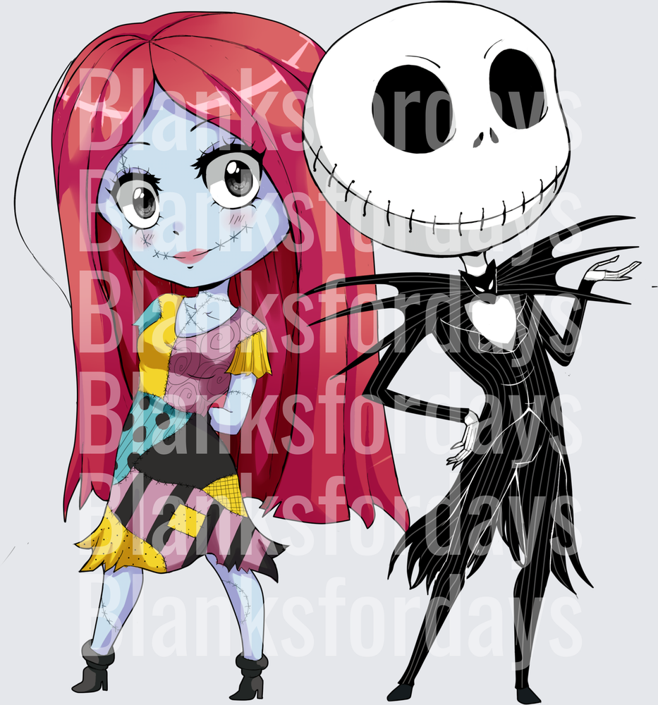 Chibi Jack Skellington and Sally Nightmare Before Christmas (DTF)