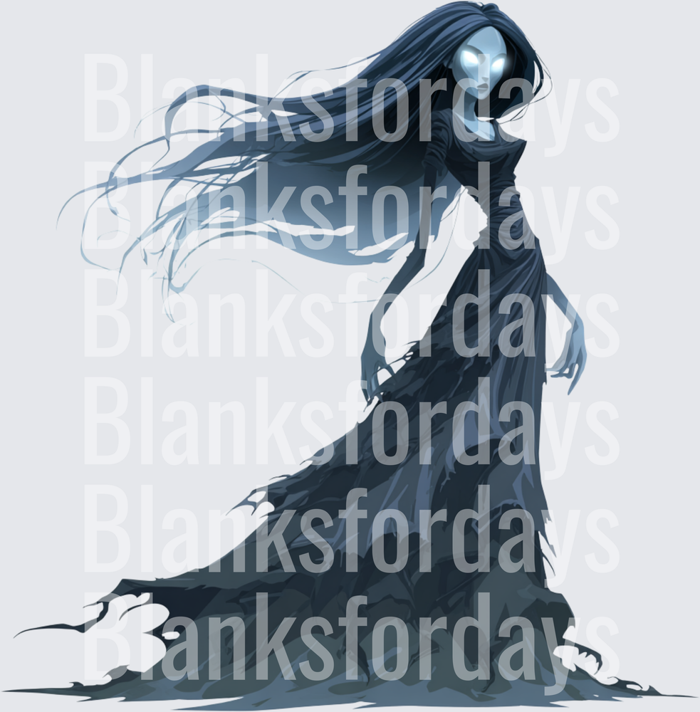 Creepy Glowing Eyes Ghost Woman Dark Flowing Gown Horror (DTF)