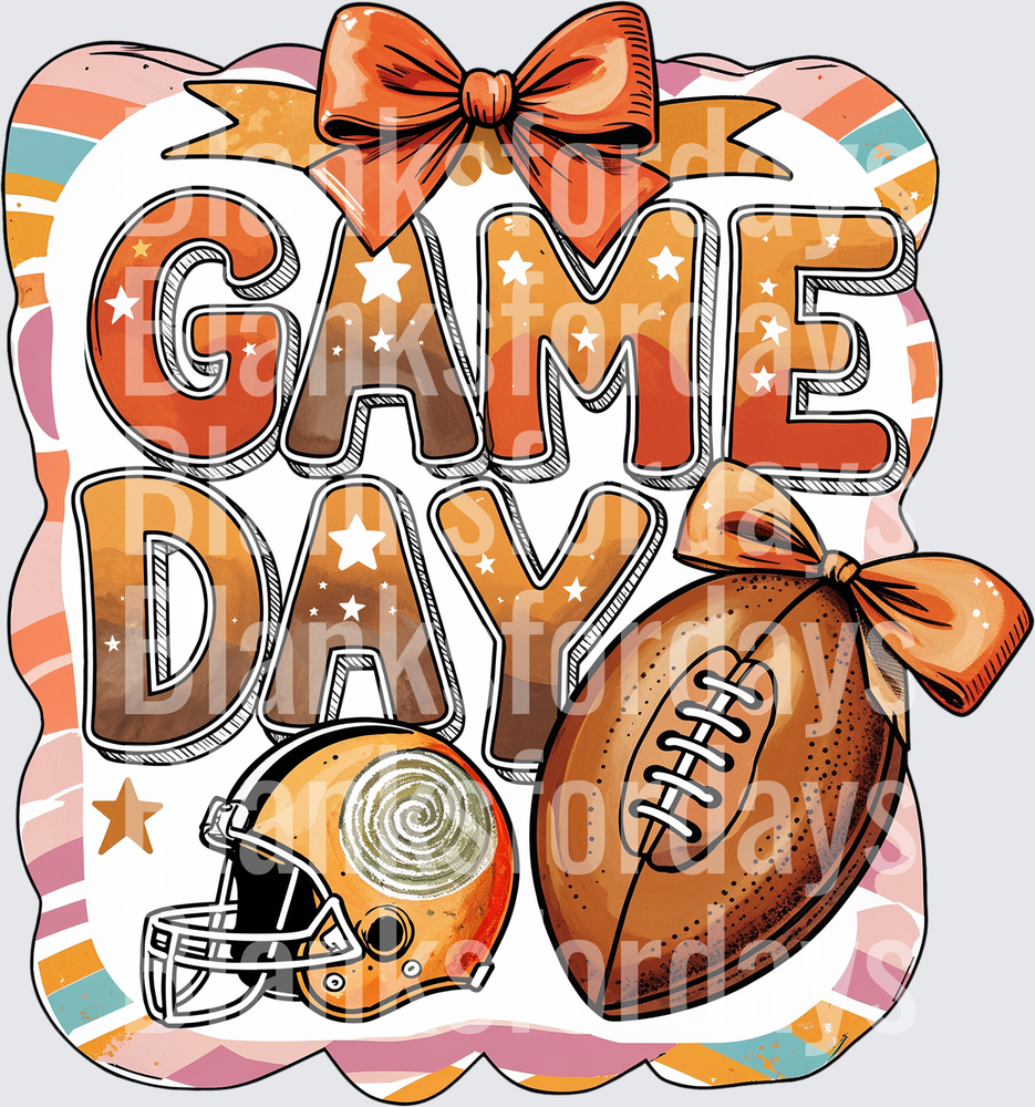 Game Day Football Helmet and Bow Girly Orange Design (DTF)