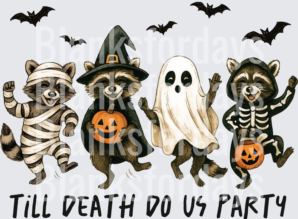 Till Death Do Us Party Halloween Raccoons with Bats (DTF)