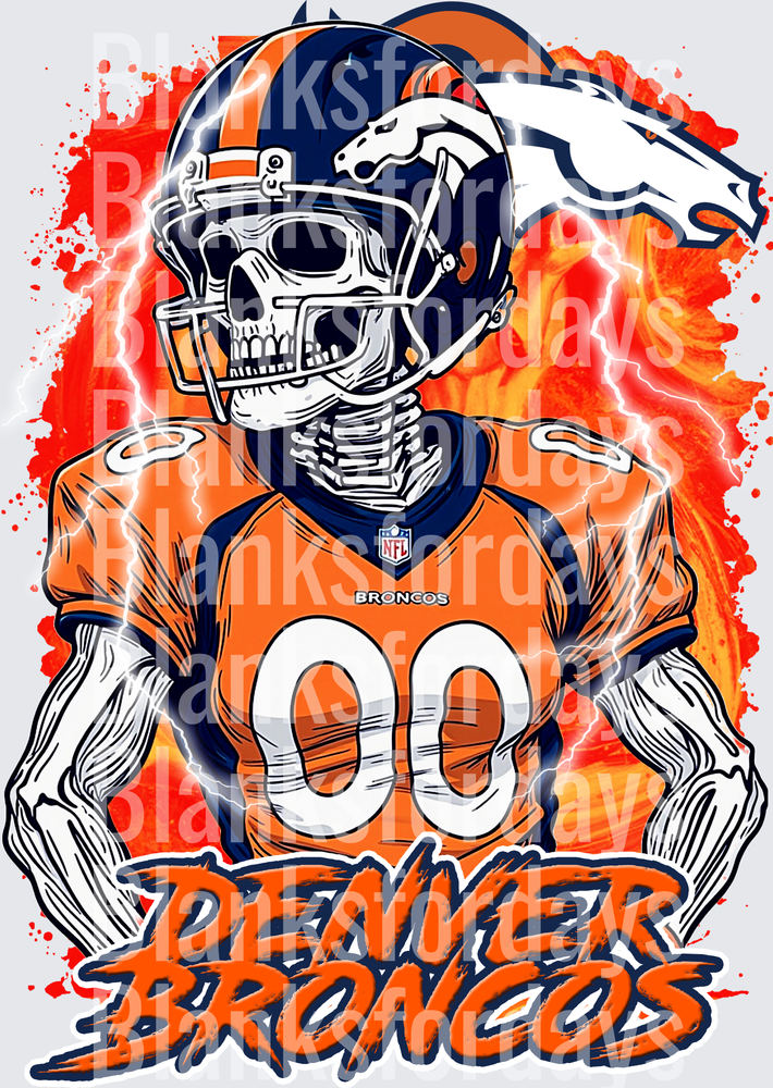 Denver Broncos Skeleton Player Lightning Fire Graphic (DTF)