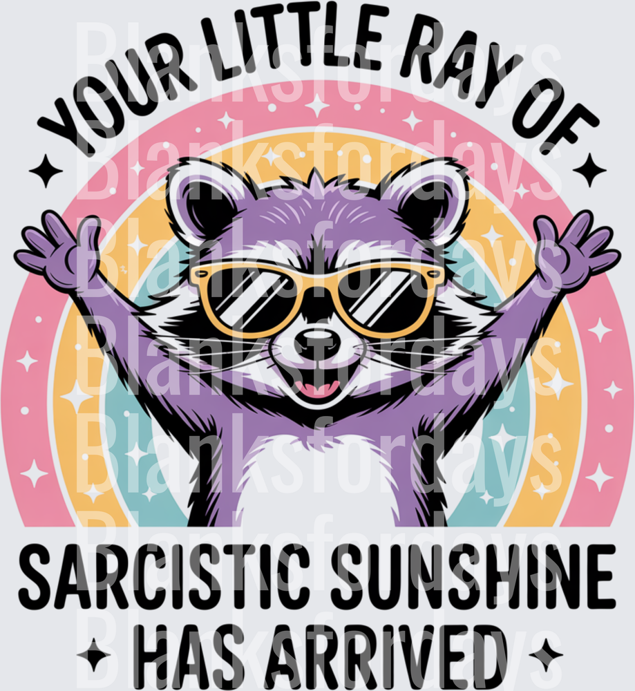 Your Little Ray of Sarcastic Sunshine Raccoon Rainbow (DTF)