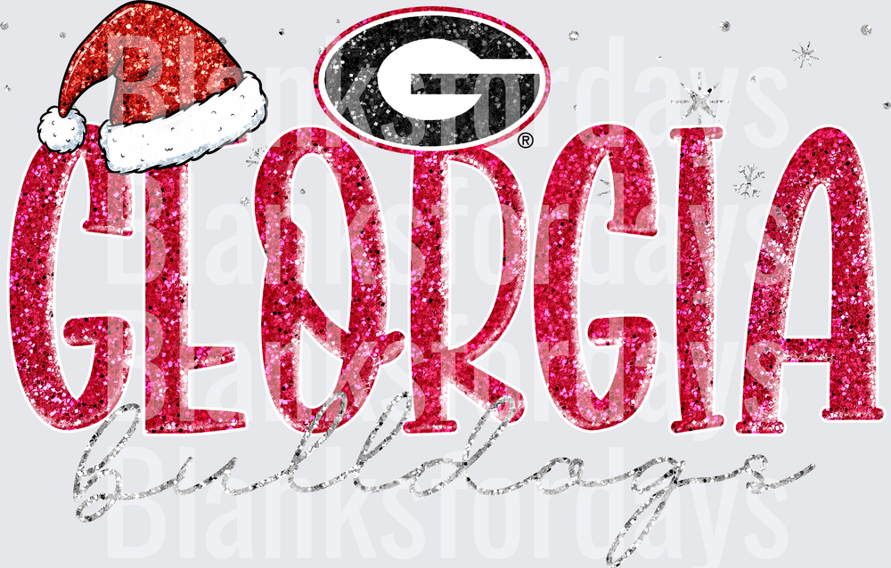 Georgia Bulldogs Glitter Christmas Santa Hat Holiday Logo (DTF)