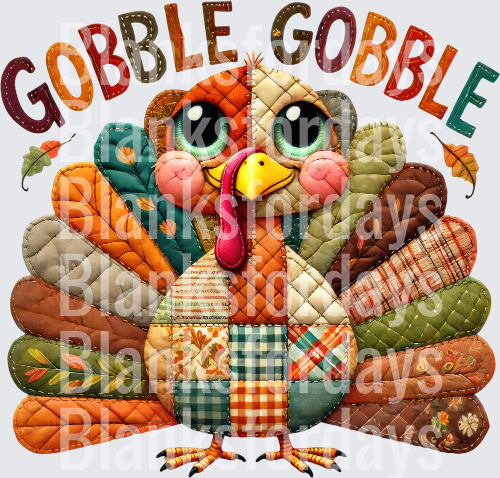 Gobble Gobble Quilted Patchwork Thanksgiving Turkey (DTF)