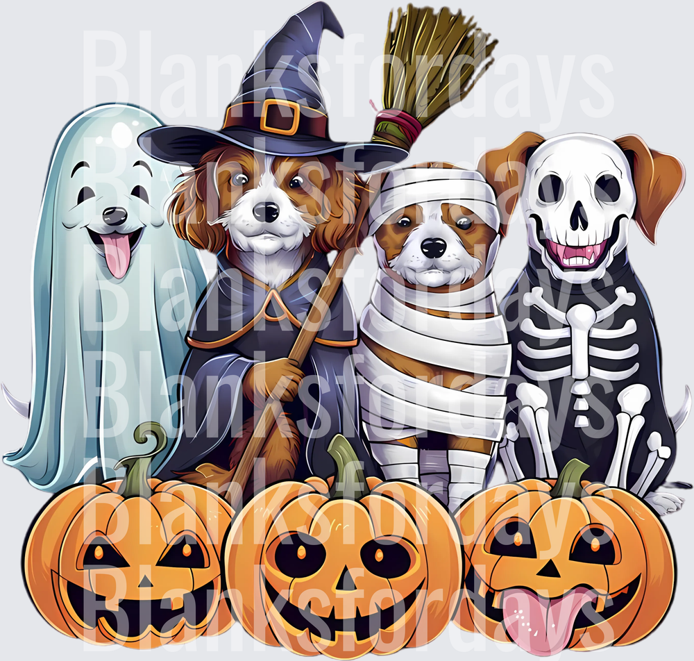 Halloween Dogs in Costumes Ghost Witch Mummy Skeleton Pumpkins (DTF)