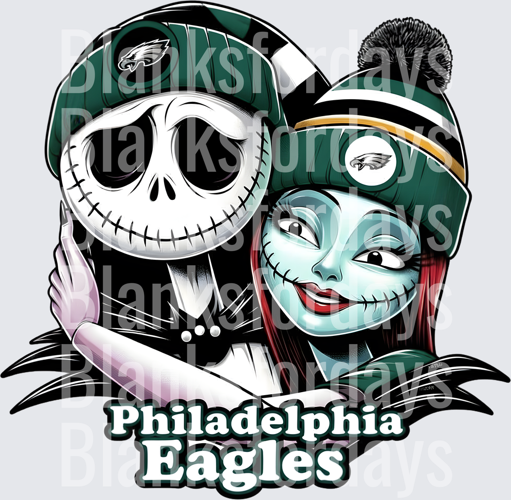 Jack Skellington and Sally Philadelphia Eagles NFL Fan Art (DTF)