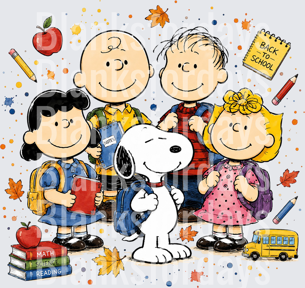 Peanuts Gang Back To School Charlie Brown Snoopy Lucy Sally Linus (DTF)