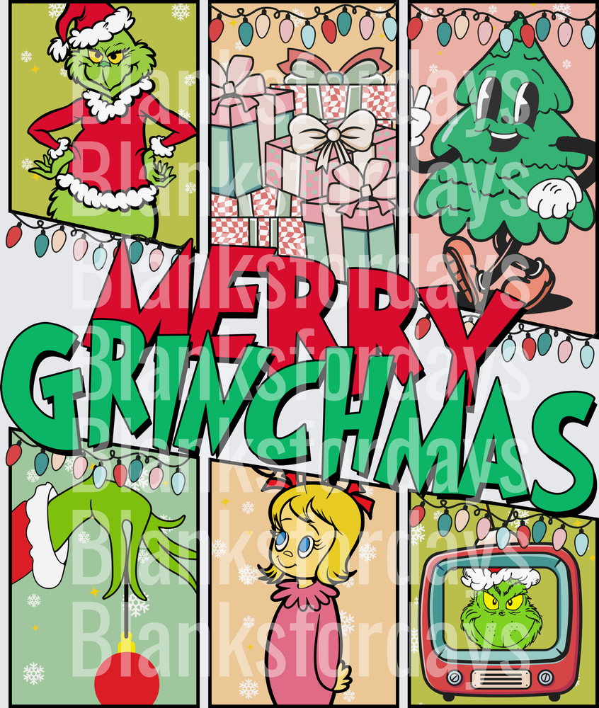 Merry Grinchmas Grinch Cindy Lou Who Christmas Panel (DTF)