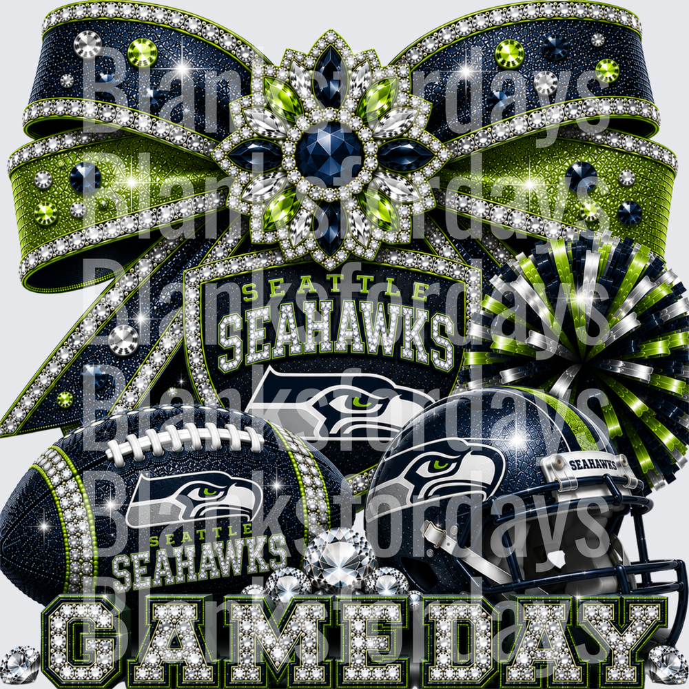 Seattle Seahawks Bling Game Day Rhinestone Bow Football Helmet Design (DTF)