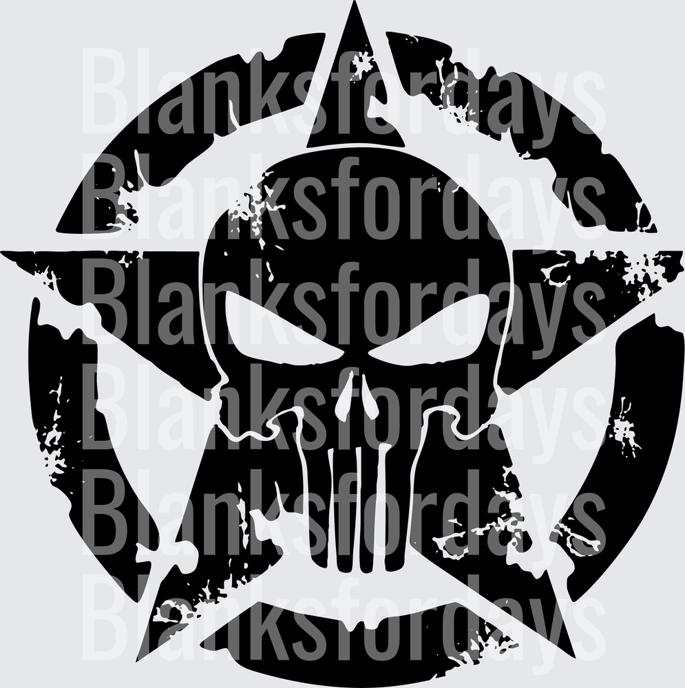 Punisher Skull Distressed Military Star Grunge Black (DTF)