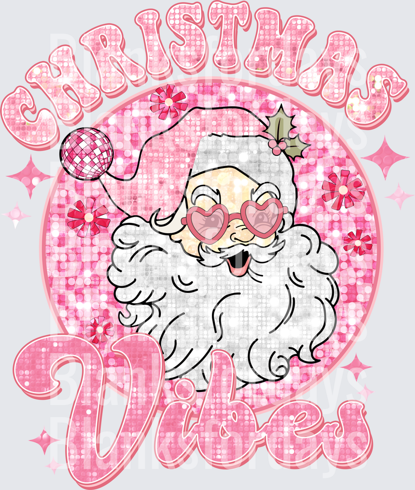 Pink Disco Santa Claus Heart Sunglasses Christmas Vibes (DTF)