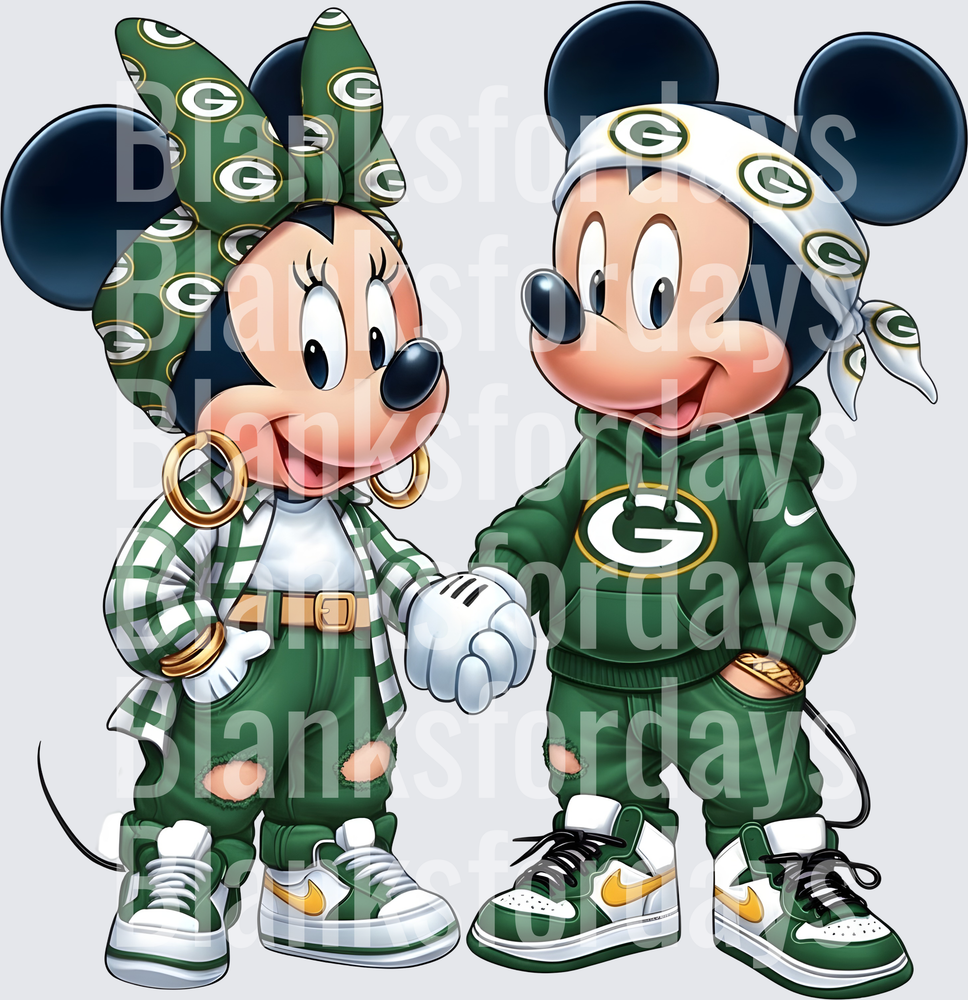 Mickey and Minnie Mouse Green Bay Packers Streetwear Couple (DTF)