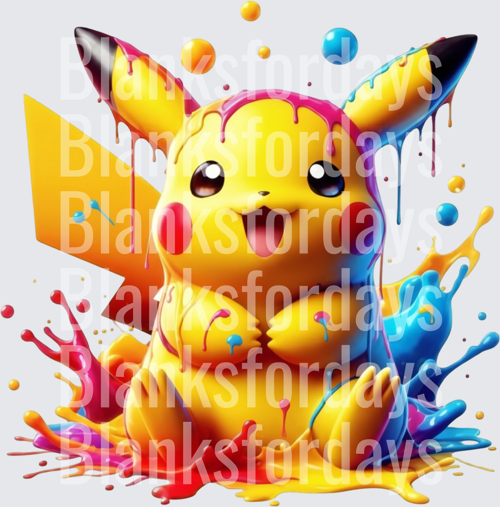 Pikachu Colorful Paint Splash Drip Lightning Bolt (DTF)