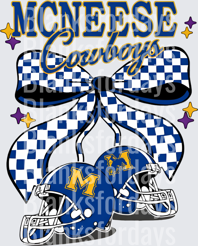 McNeese Cowboys Football Helmets Blue Checkered Bow Stars (DTF)