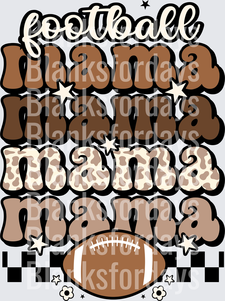 Football Mama Retro Stacked Leopard Print Checkered Design (DTF)